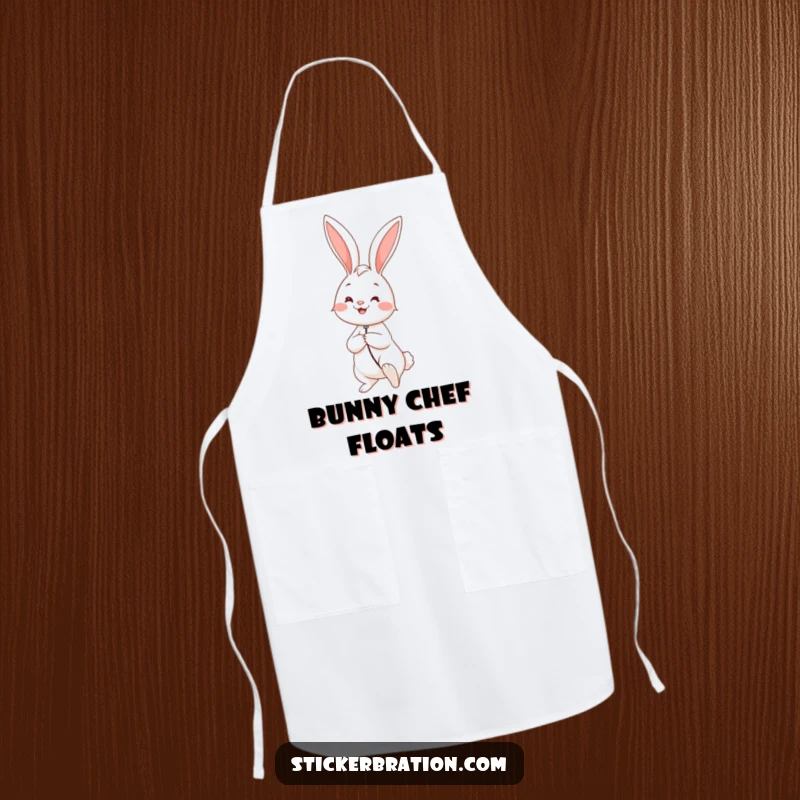 Funny apron featuring a happy rabbit holding a giant balloon, ready to add a touch of whimsical joy to cooking tasks.