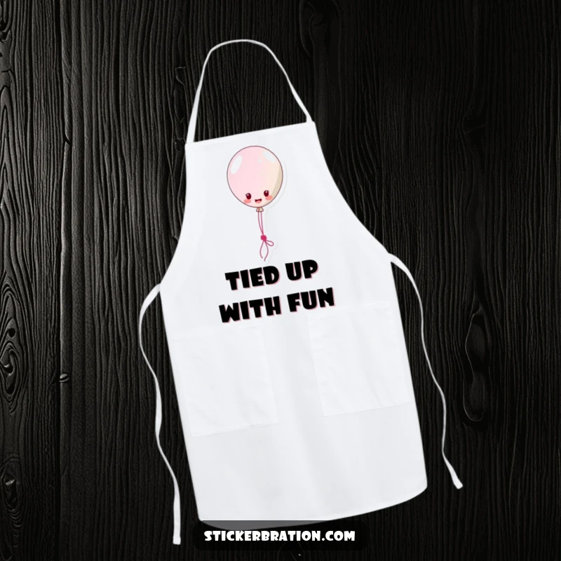 Funny Apron: A festive balloon sticker character happily floats, lassoing a string with a determined yet playful expression while cooking.