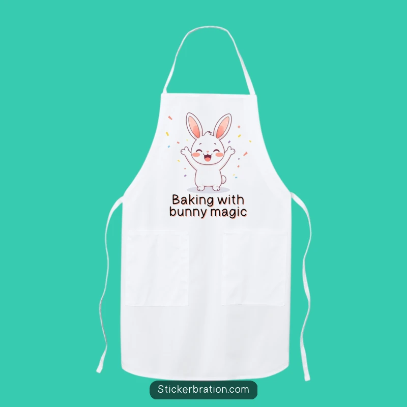 Funny Bunny Cheering Apron: Cute Confetti Party Kitchen Wear for Bakers