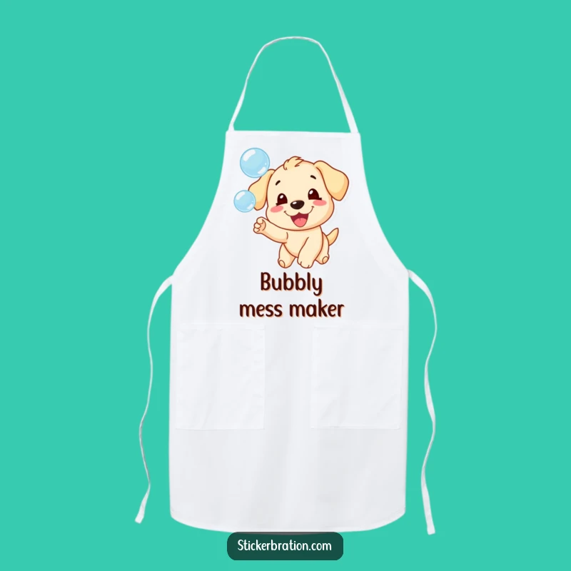 Funny Puppy Chasing Bubbles Apron - Playful Kitchen Dog Gift