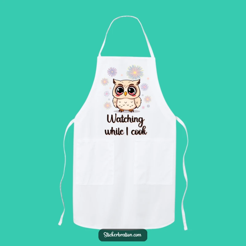 Funny Owl Firework Chef Apron: Surprised Character Kitchen Fun, Hilarious Gift!
