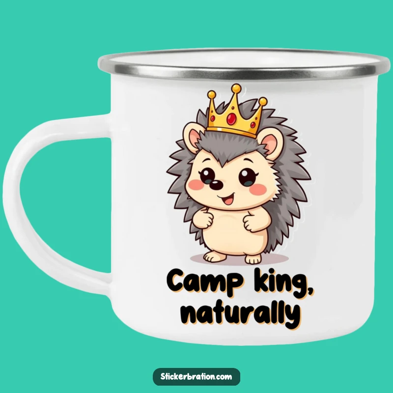 Funny Hedgehog King Camping Mug: Royal Adventures, Your Majestic Camp Cup!