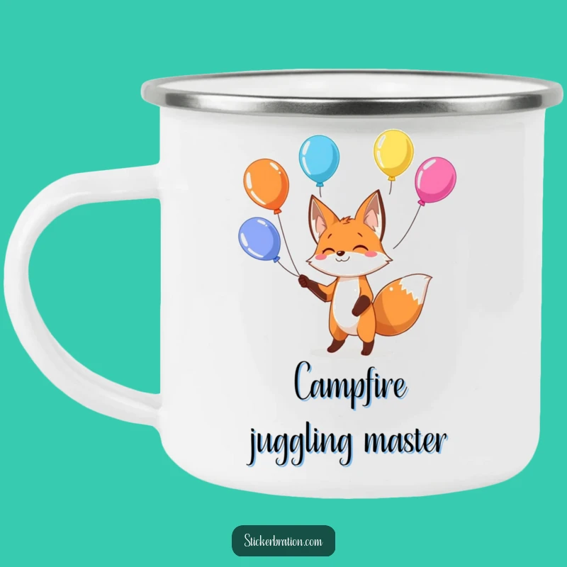 Funny Fox Balloon Juggling Camping Mug: Your Playful Outdoor Companion