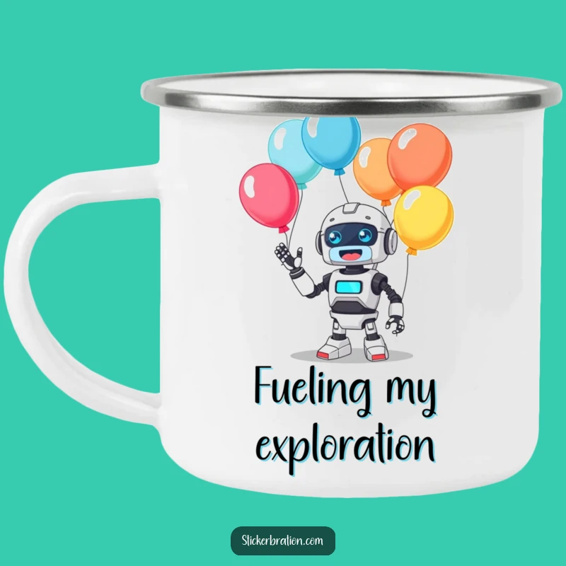 Funny Beep Robot Juggling Balloons Camping Mug - Hilarious Outdoor Adventure Gift
