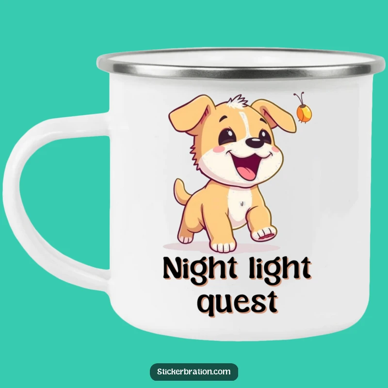 Funny Puppy Firefly Camping Mug - Adventure Brews, Joyful Nights, Dog Gift!