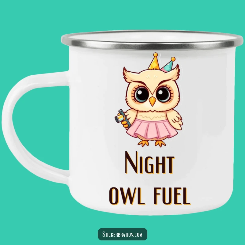 Funny Party Owl Camping Mug - Sip Cheerfully with Whimsical Character Art