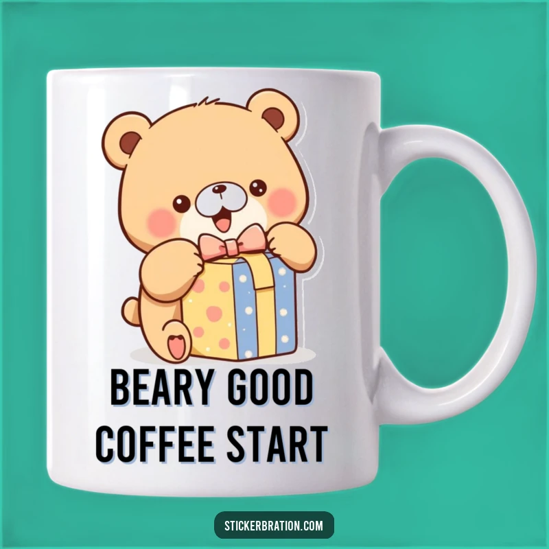 Funny Bear Unwrapping Mug: Excited Gift Box Surprise for Bear Lovers