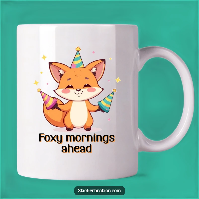Funny Fox Juggling Mug: Playful Party Hat Surprise for Fox Lovers