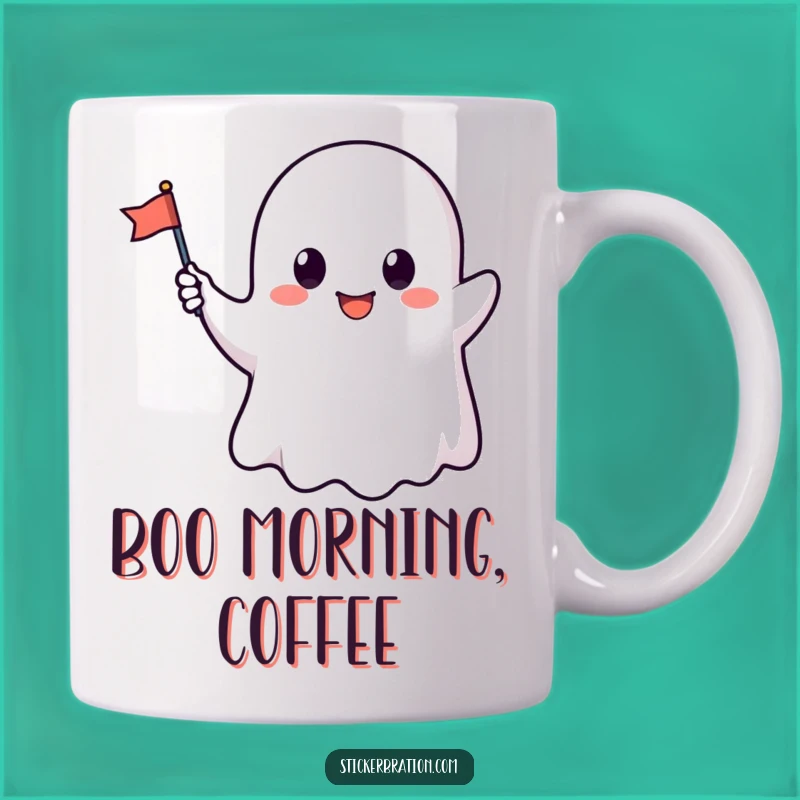 Funny Ghost Flag Hugger Mug: Spooky Cute Gift for a Friendly Waker