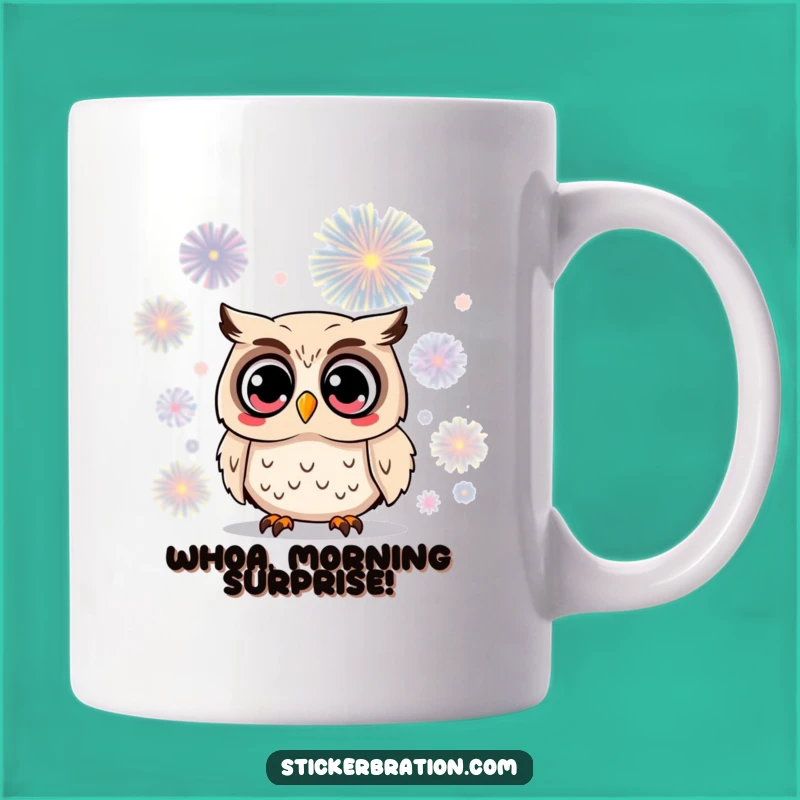 Funny Owl Firework Mug: Surprised Character Reaction, Perfect Gift!