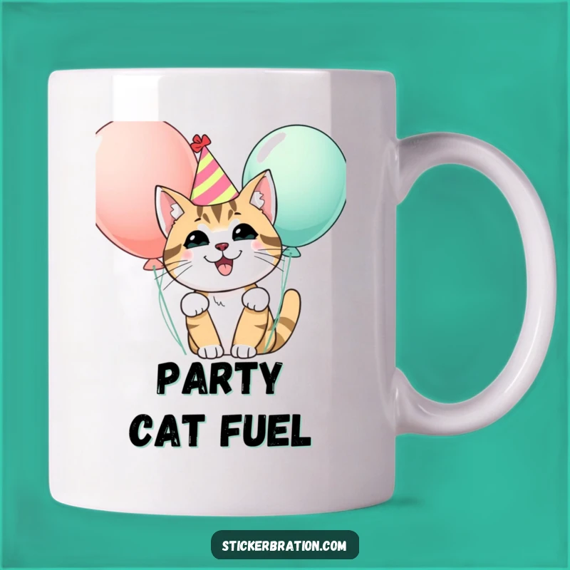 Funny Party Cat Mug - Hilarious Cat Lover Gift with Festive Character Art