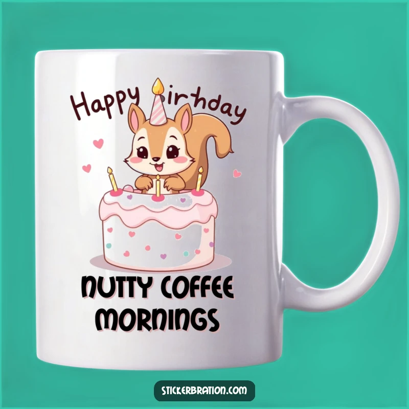 Funny Squirrel Cake Mug: Mischievous Birthday Surprise for Nut Lovers