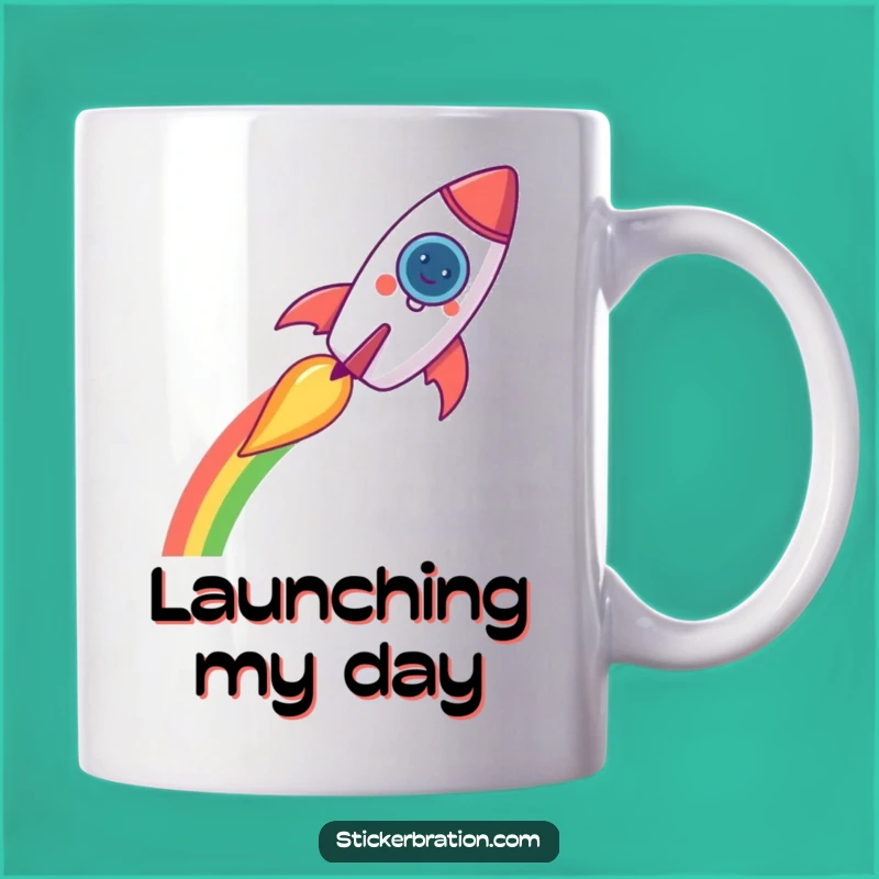 Funny Rocket Mug - Blast Off with Cosmic Humor and Rainbows