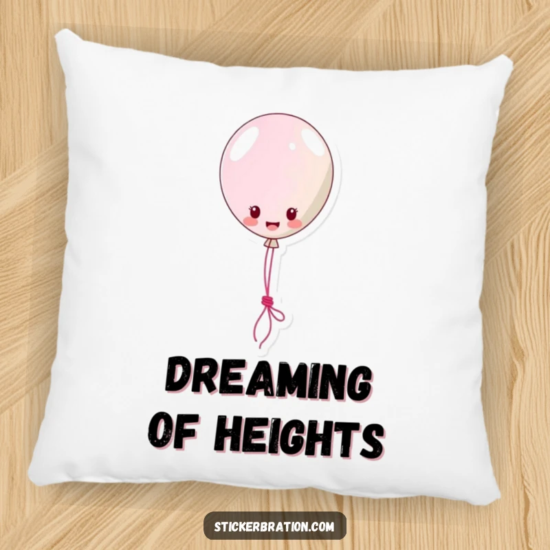 Funny Pillow: A cute balloon sticker character happily floats, playfully using a string lasso, bringing comfort and cheer.