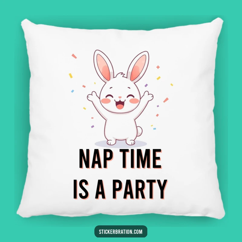 Funny Bunny Cheering Pillow: Cozy Confetti Party Cushion for Sofa Comfort