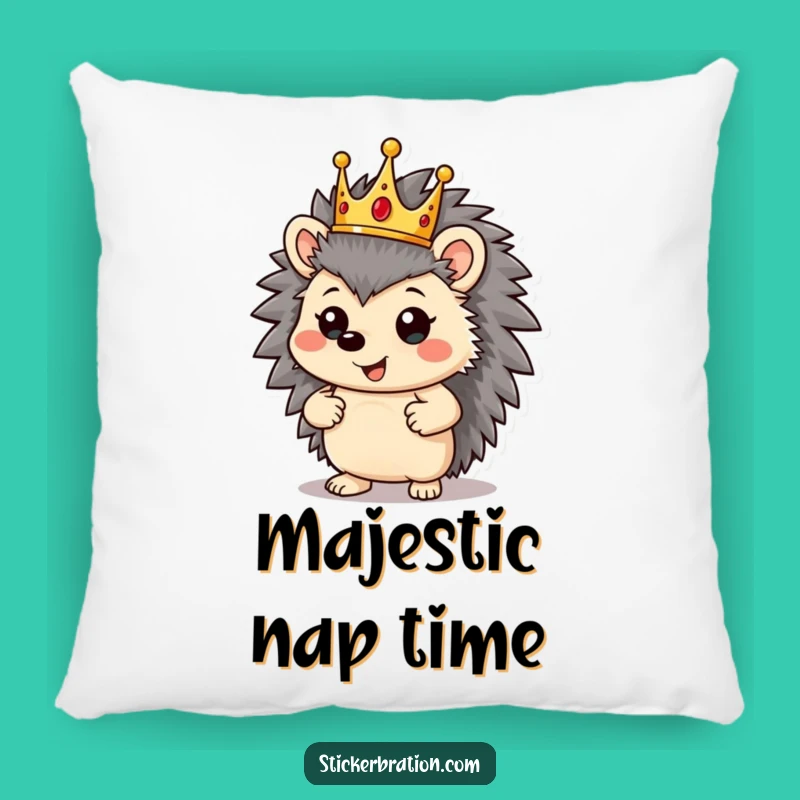 Funny Hedgehog King Pillow: Royal Comfort, Perfect Throne Accessory!
