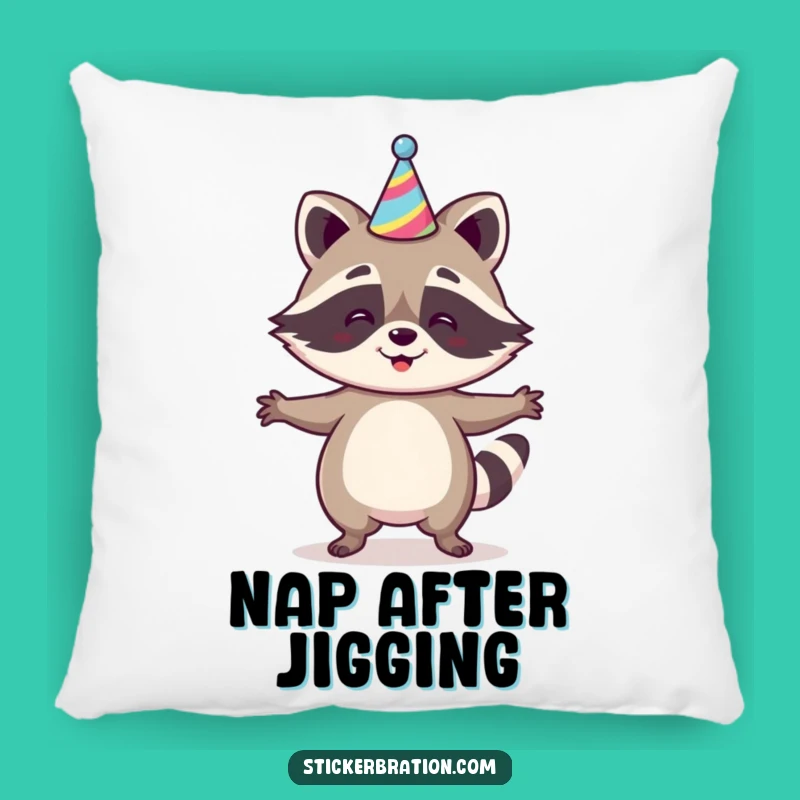 Funny Raccoon Jig Pillow - Cozy Celebration Cushion with Hat, Perfect Funny Gift!