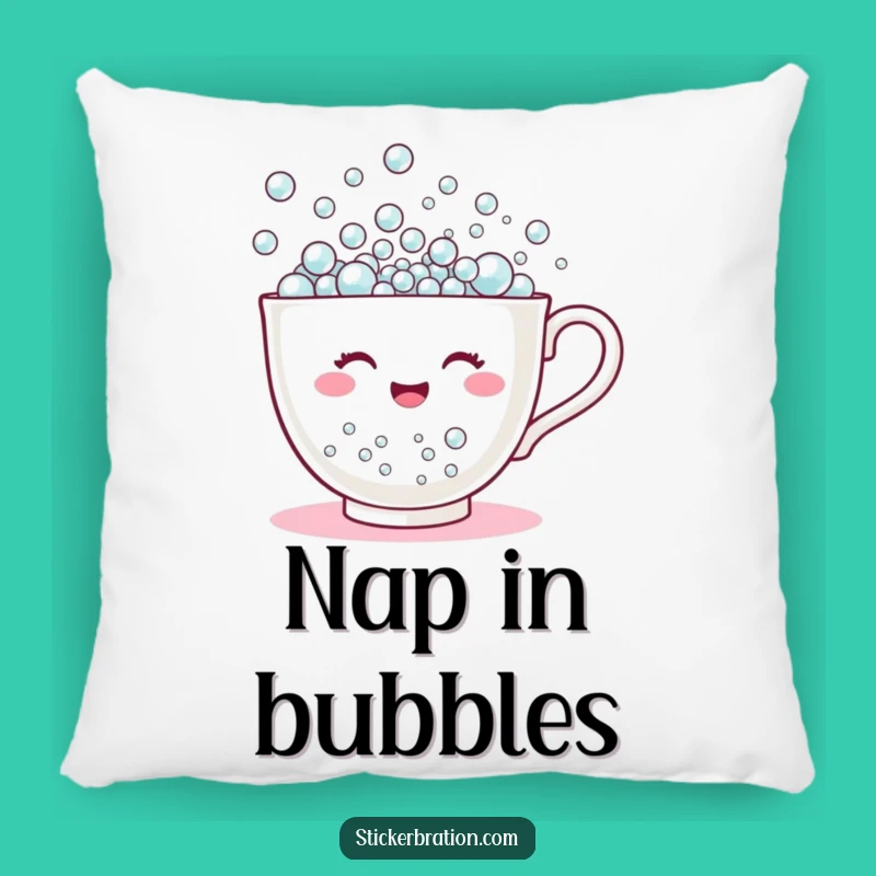 Funny Teacup Bubbles Pillow: Cuddle Up with This Cheerful Character