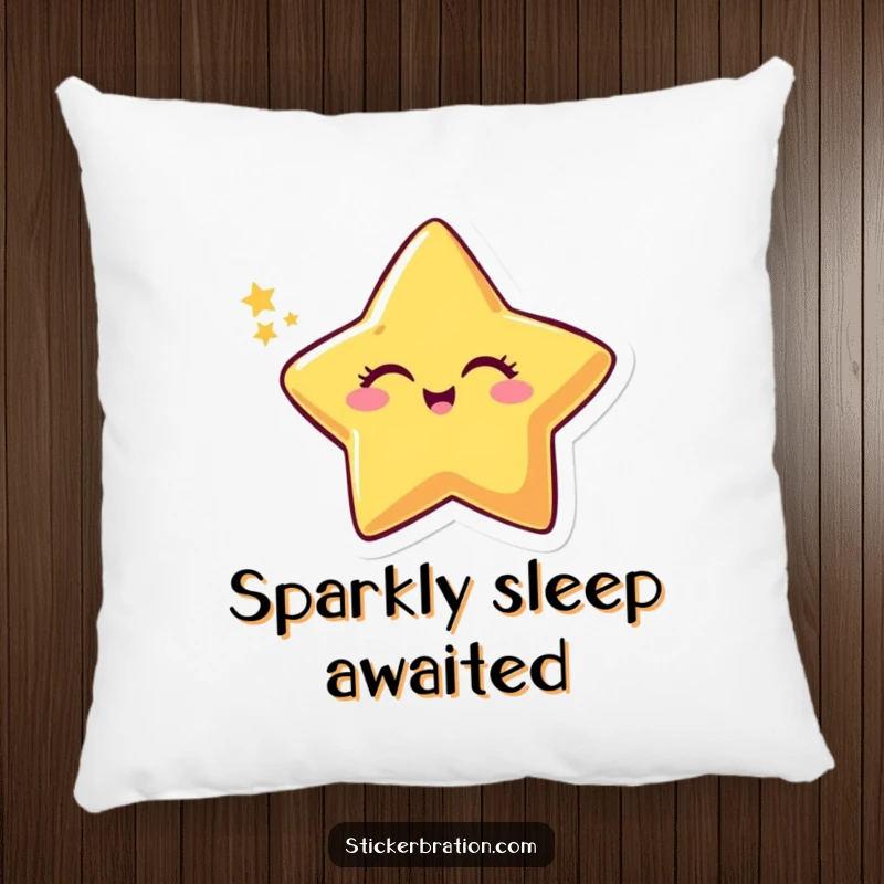Funny pillow featuring a smiling star character winking with a sparkly trail, offering a soft, celestial, and humorous decorative element.