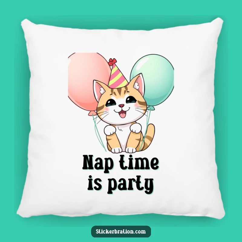 Funny Party Cat Pillow - Comfy Character Art for Festive Relaxation
