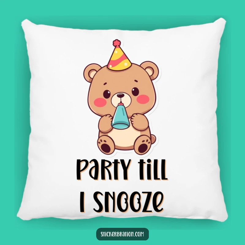 Funny Party Bear Pillow: Cute Celebration Comfort, Festive Gift