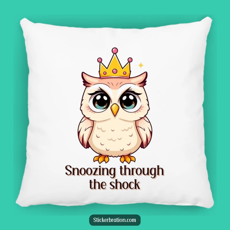 Funny Owl Pillow: Shocked Party Crown Accent, Comfy & Humorous Gift