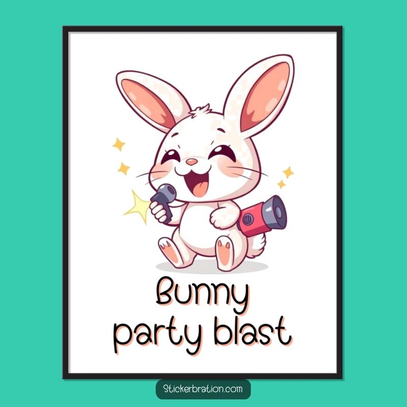 Funny Excited Bunny Digital Art - Instant Festive Fun Character Art Download