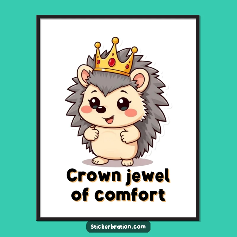 Funny Hedgehog King Digital Art: Regal Decor, Instant Majestic Print!