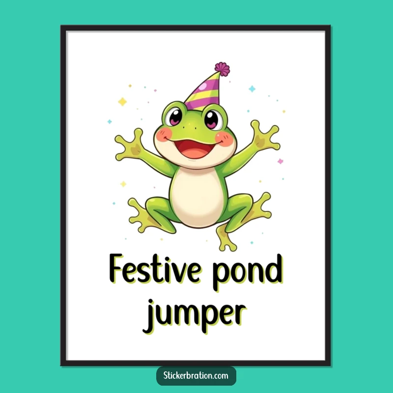 Funny Frog Party Digital Art - Glitter Jumping Frog Decor