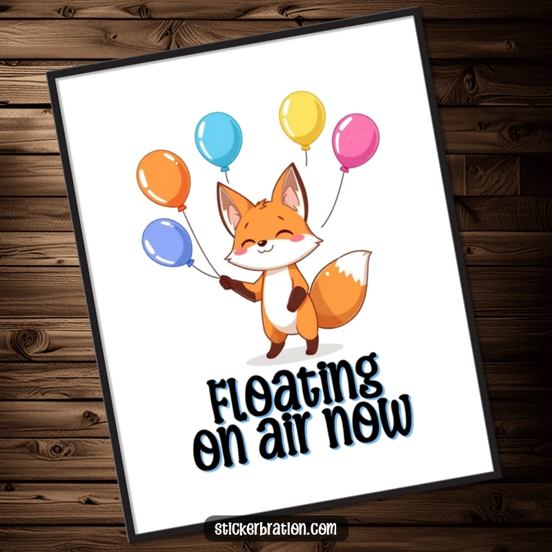 Funny fox digital art print of a playful character juggling colorful balloons, ideal for vibrant and humorous home decor.