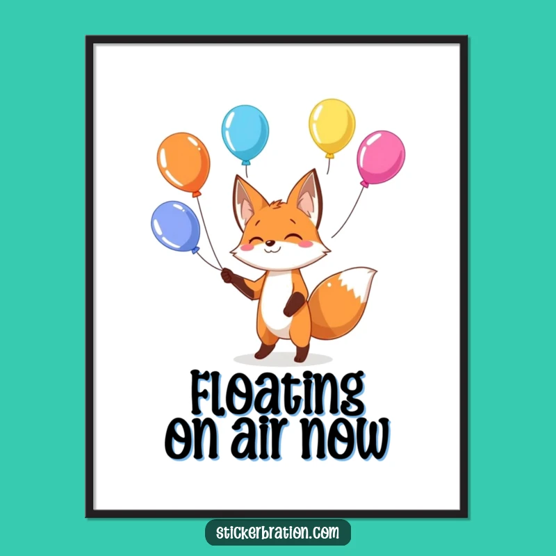 Funny Fox Balloon Juggling Digital Art: Instant Playful Decor for Your Walls