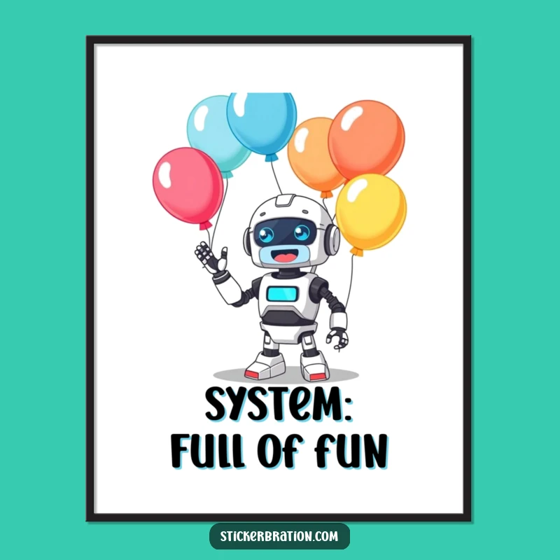 Funny Beep Robot Juggling Balloons Digital Art - Hilarious & Cute Downloadable Print