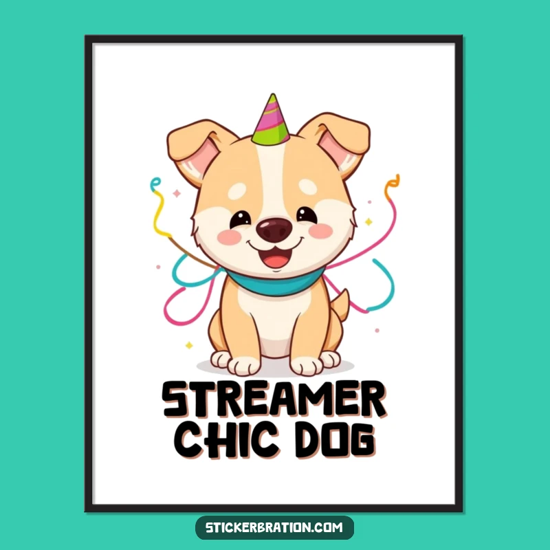 Funny Dog Party Digital Print: Instant Festive Wall Art