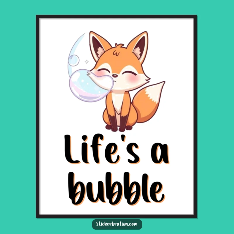 Funny Fox Bubble Digital Art - Instant Playful Decor Gift