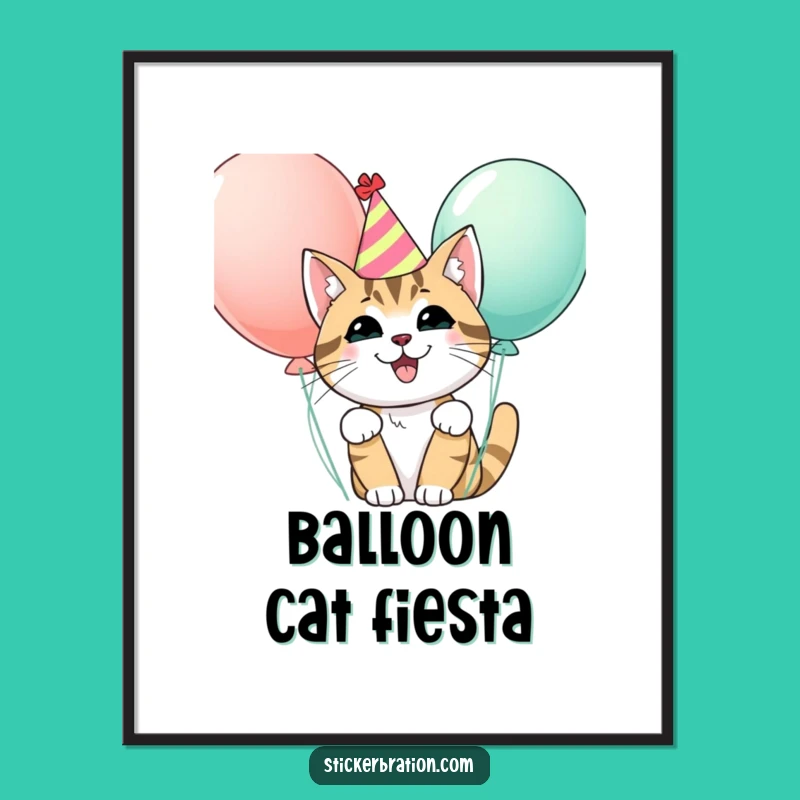 Funny Party Cat Digital Art - Instant Festive Fun Character Art Download