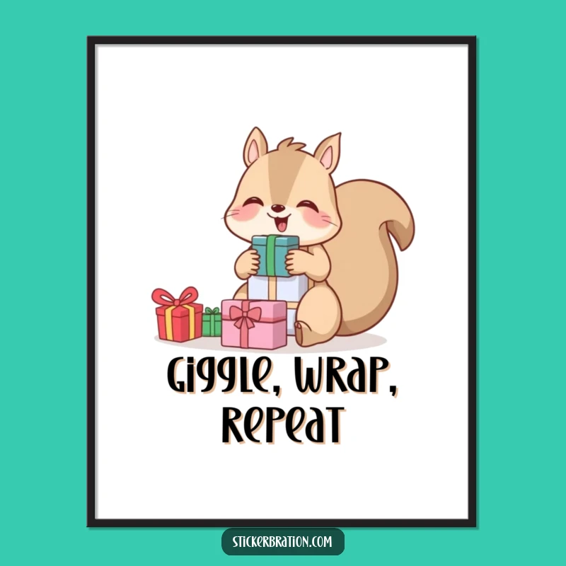Funny Squirrel Digital Print: Giggling Gift Art, Instant Festive Decor