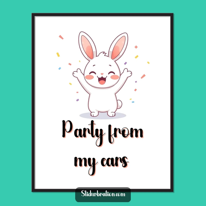 Funny Bunny Cheering Digital Art: Festive Confetti Party Print for Instant Joy