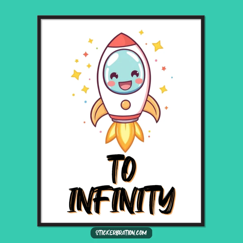 Printable Funny Rocket Blast Off Digital Art, Instant Cosmic Wall Decor