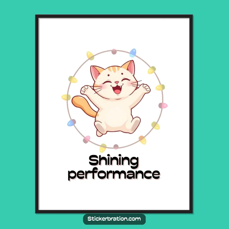 Funny Cat Digital Print: Leaping Lights Art, Instant Whimsical Decor