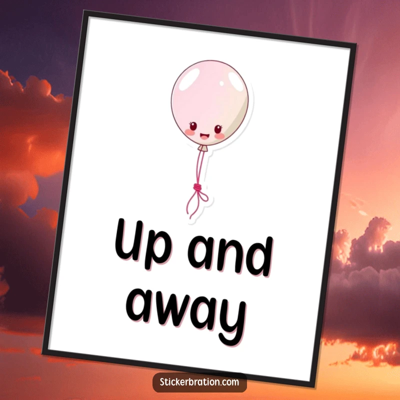Funny Digital Art Print: A whimsical balloon sticker character joyfully floats, lassoing a string, ready to liven up any digital space.