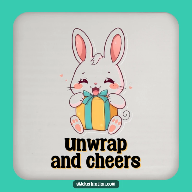 Funny Bunny Gift Coaster Set: Excited Decor, Perfect Surprise Gift