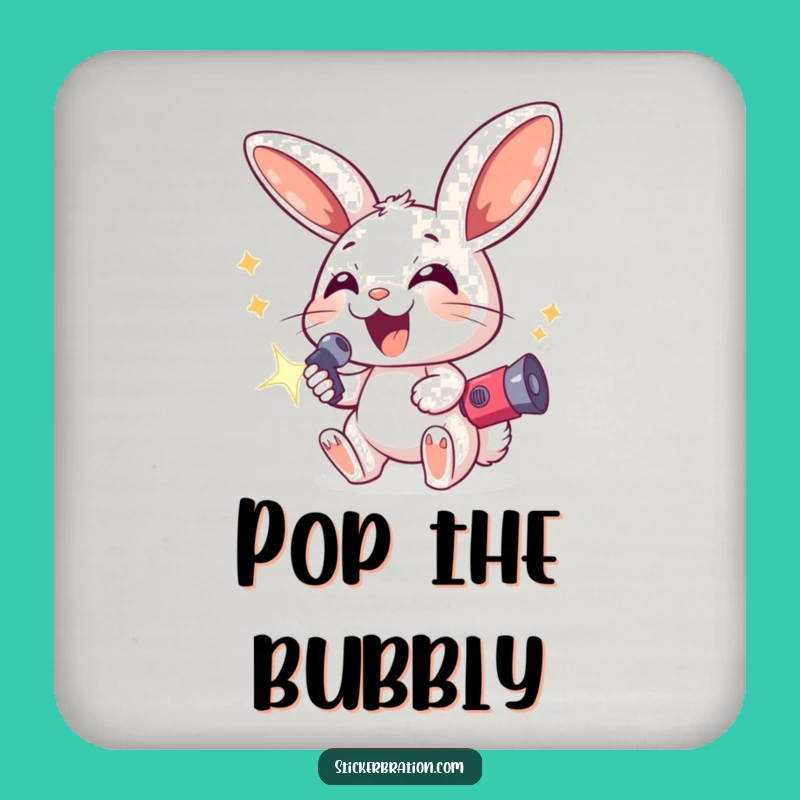 Funny Excited Bunny Coaster Set - Protect Tables with Festive Character Art