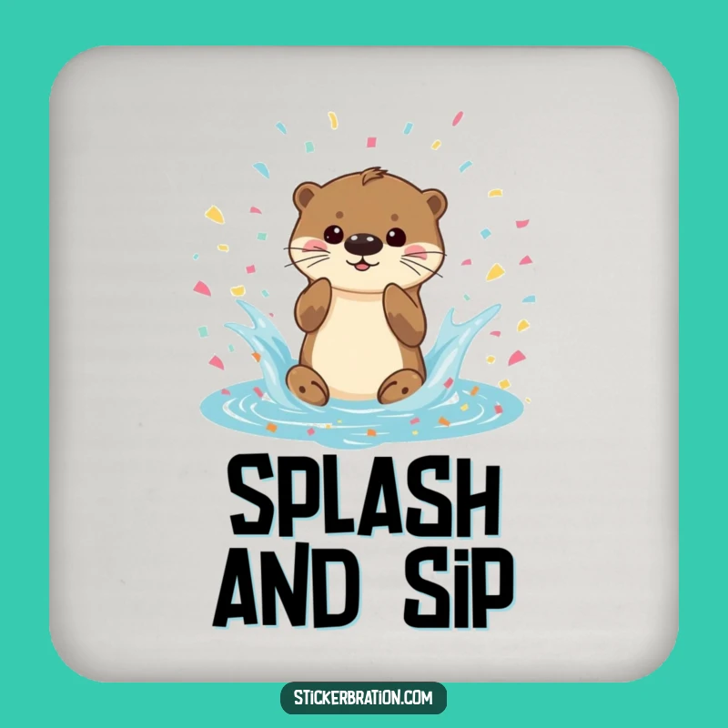 Funny Otter Splash Coaster - Playful Confetti Surface Protection, Perfect Funny Gift!