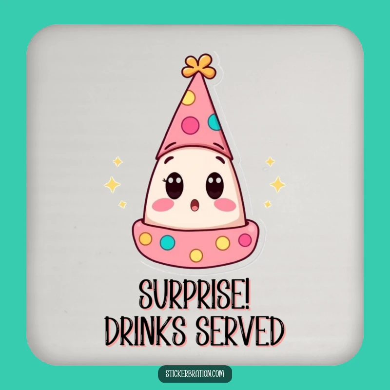 Funny Surprised Party Hat Drink Coaster: Protect Tables with Hilarious Shock