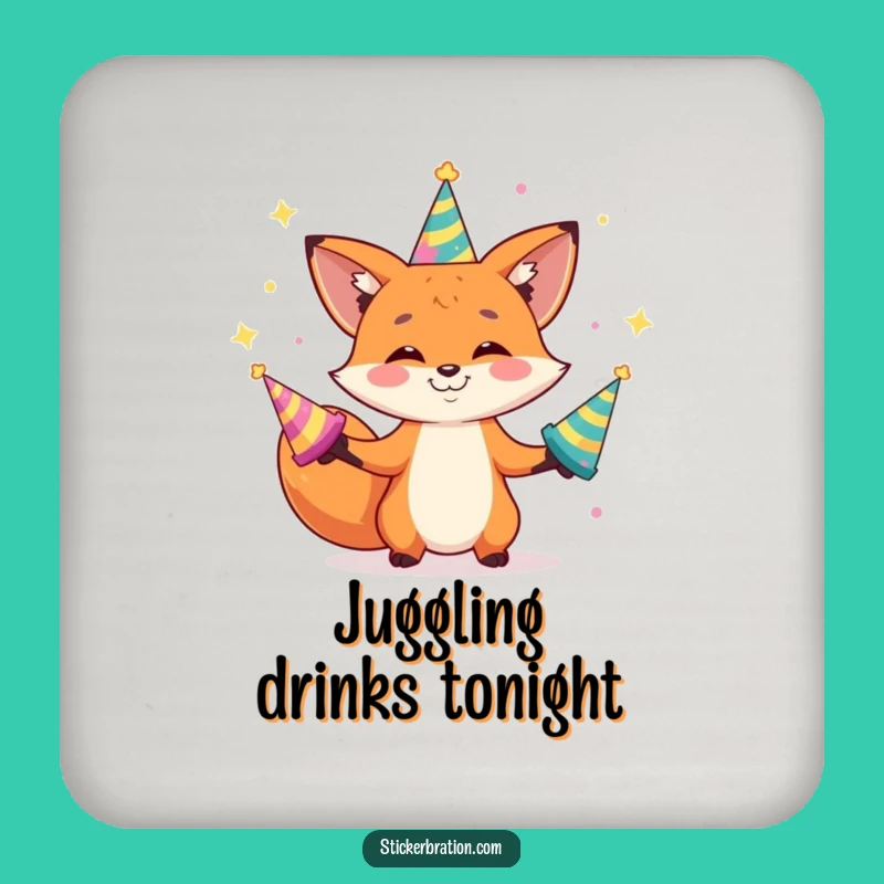 Funny Fox Juggling Drink Coaster: Protect Surfaces with Playful Party Style