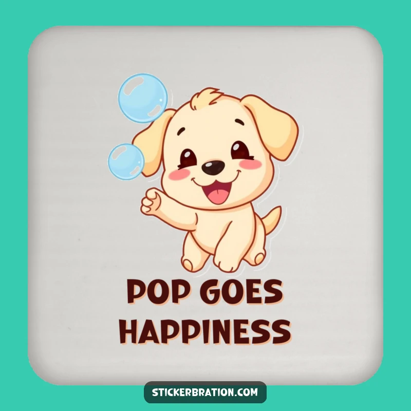 Funny Puppy Chasing Bubbles Coaster - Playful Dog Protection Gift