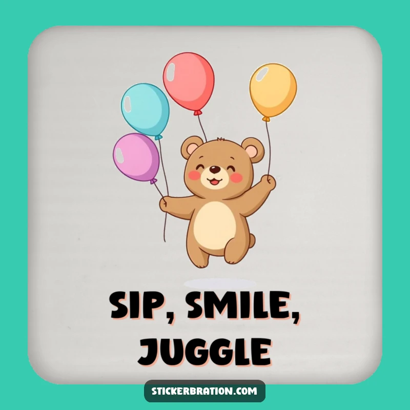 Funny Bear Juggling Balloons Coasters: Protect Surfaces with Hilarious Style