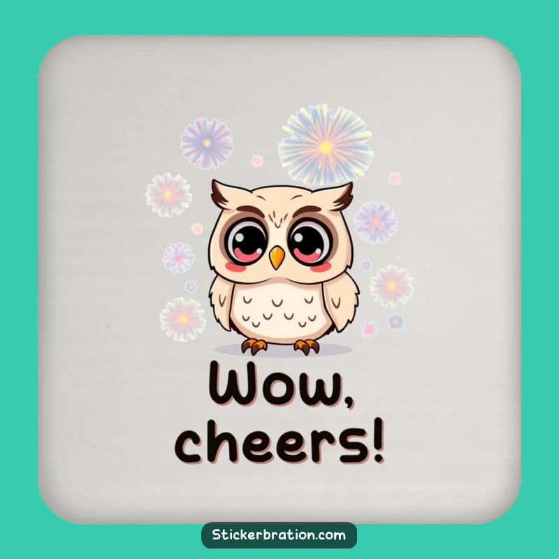 Funny Owl Firework Coaster Set: Surprised Character Protection, Hilarious Gift!