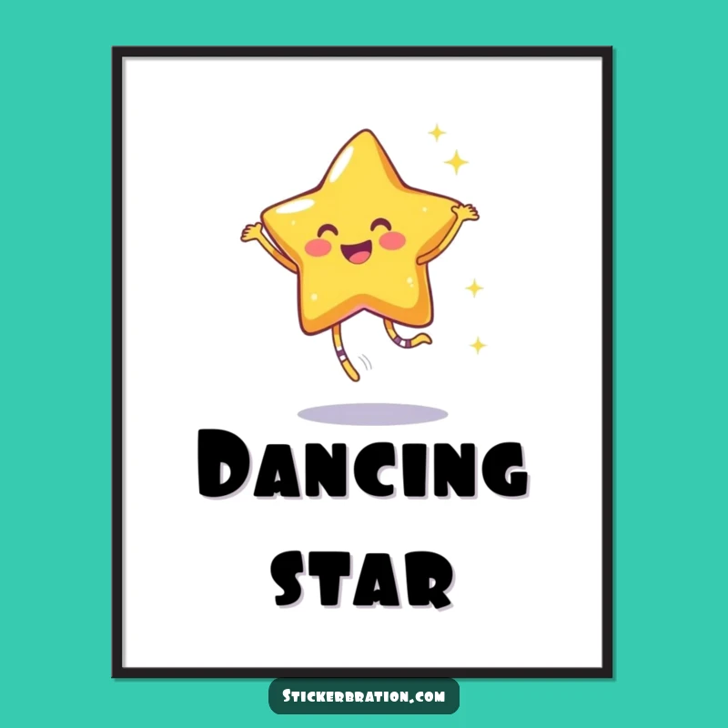 Funny Star Dance Poster: Joyful Sparkle Character Art, Festive Gift