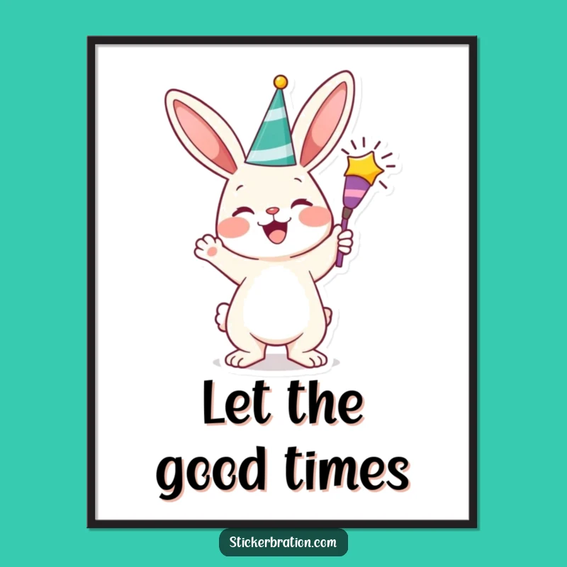 Funny Bunny Party Popper Poster: Cheerful Character Wall Art, Hilarious Gift!